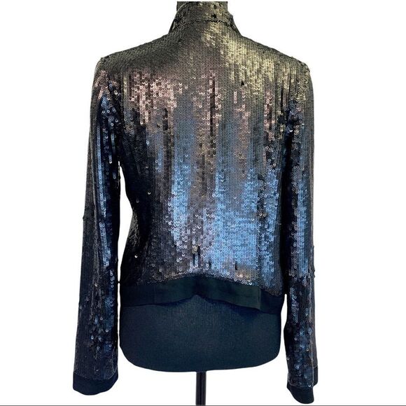 Club Monaco Womens XS Cora Silk Sequin Blazer Jacket Black Drape Front - Picture 4 of 11